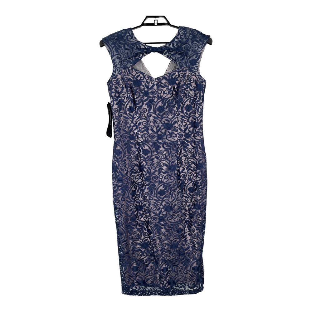 JS Collections dress Daniela Bow tea length blue size 14 DEFECT